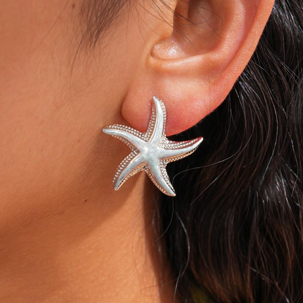 Zinc Zinc Alloy Starfish Stud Earrings Geometric Korean Style Earrings Funny Starfish Ear Studs  Ladies