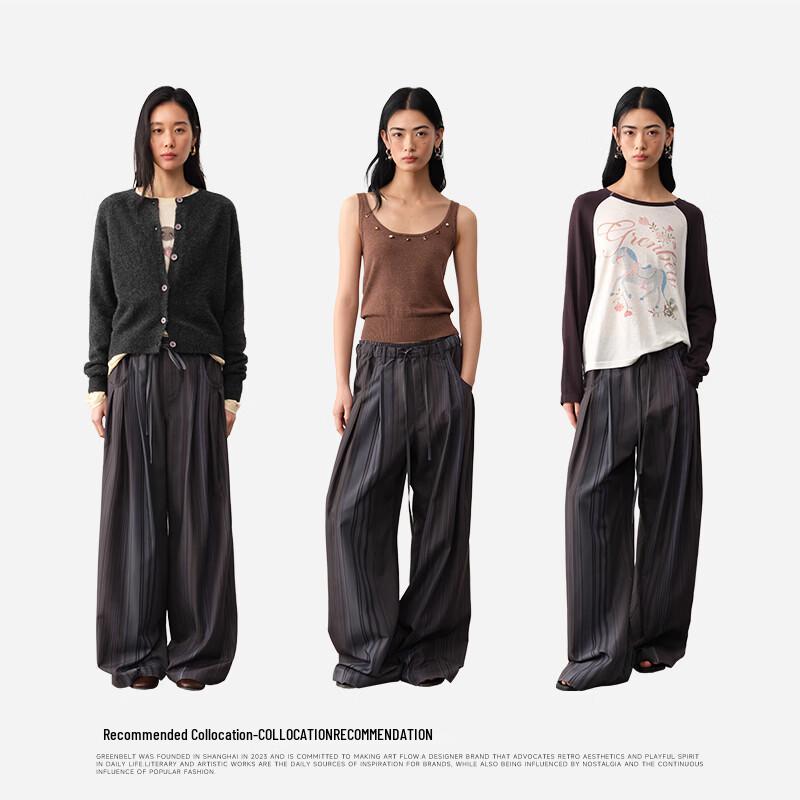 GREEN BELT Women's Loose Striped Wide-Leg Casual Pants