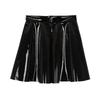 Women Dark Style Shiny Pu Leather Pleated A Line Mini Skirt