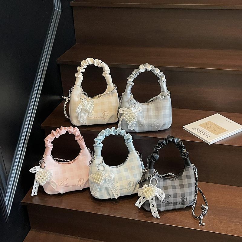 Original Design Girl Handbag Bag Simple New Shoulder Bag High Value Cute Versatile Plaid Messenger Women's Bag
