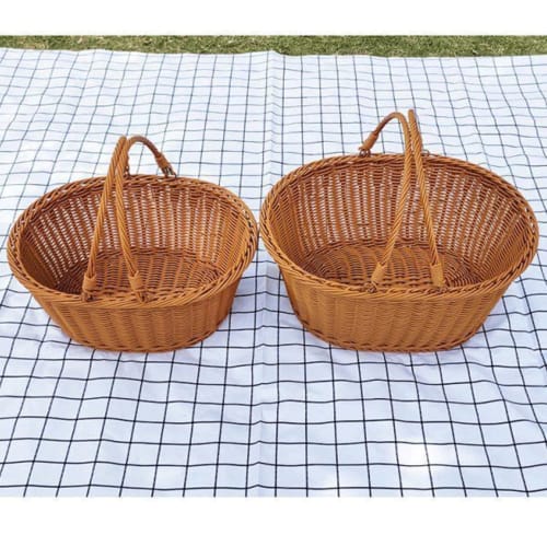 GrnArt Picnic Basket, Handwoven Wicker Basket, Washable, with Two Handles, Fruit Basket, Small Organizer, Stylish, Natural Material, Perfect for Fruit
