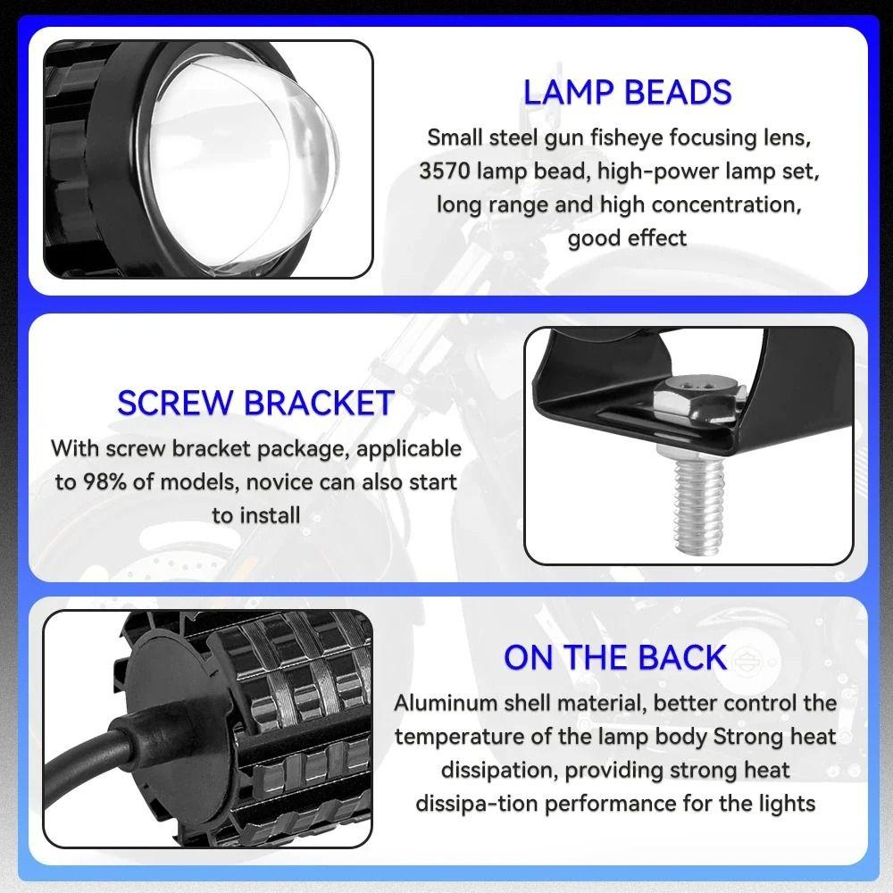 2Pcs Dual Color Light Motorcycle Mini Driving Light LED Headlight Projector  ATV Accessories