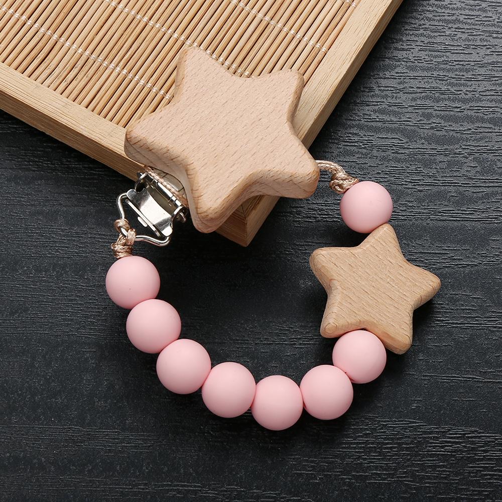 3Pcs Beech Wooden Star Pacifier Baby Pacifier Clip Nipple Holder Dummy Holder Pacifier Clip for Baby Nursing Toys Accessory