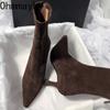 Vintage Spitzschuh Hoher Absatz Damen Socken Stiefeletten Elegant Party Kleiderschuhe Stretch Slim Kurz Botas De Mujer