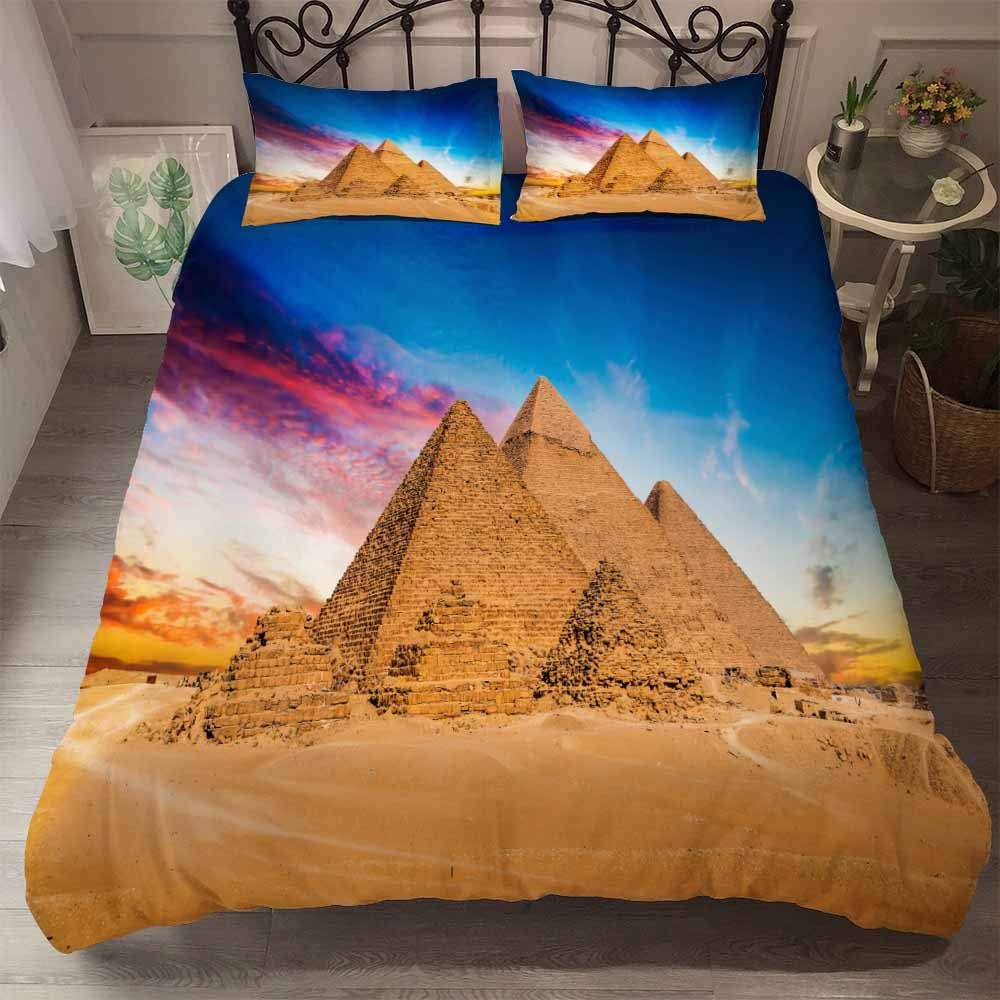 Vintage Påslakan Egyptiska Pyramider Berömt Landmärke Världens Underverk Världsarv Utsiktstryck Dekorativt 3 Delars för Rumsdekor