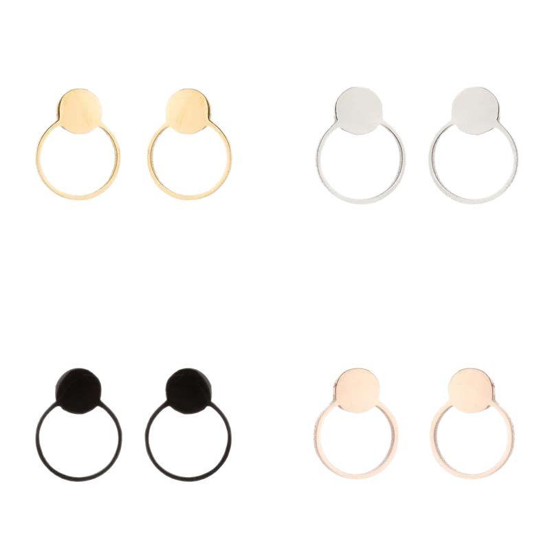 Korean Simple Geometric Round Stainless Steel Ear Studs for Women - Personalized Cartilage Jewelry