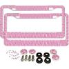 Car License Plate Frame for Women Men 2 Pcs Bling Rhinestone Licence Plate Holder Stainless Steel Covers with Screw Caps Crystal Glitter Tag