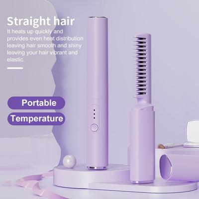 Hair Straightener Brush 3 Temperatures Fast Heating Type-C Rechargeable Cordless Negative Ions Hot Brush Electric Curly Hair Styling Comb