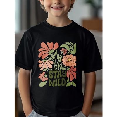 Europäische Größe Jungen und Mädchen Blumenprint Kurzarm Rundhals T-Shirt Bequem
