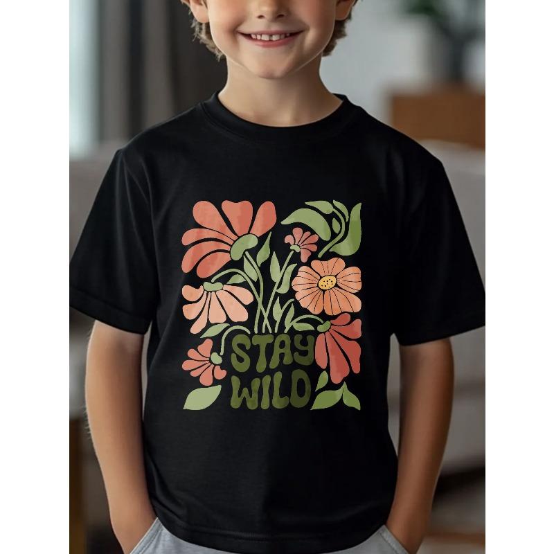 

Европейский размер Мальчик и Девочка Цветочный Принт Короткий Рукав Круглый Вырез Футболка Удобная 98cm чёрный