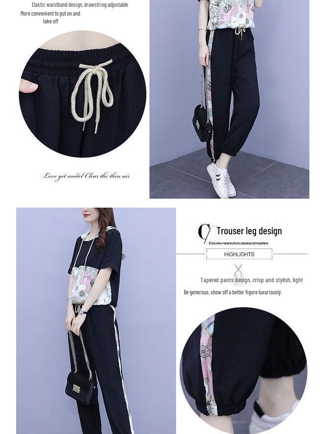Women's Summer Casual Hoodie & Cropped Pants Set