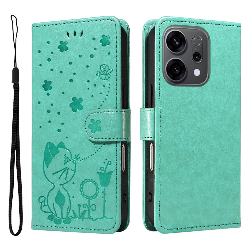 For Oppo Reno14 5G (China)/Oppo Reno14 F 5G/Oppo Reno14 5G (Global) Leather Wallet Case Cat Bee Pattern Phone Cover Stand