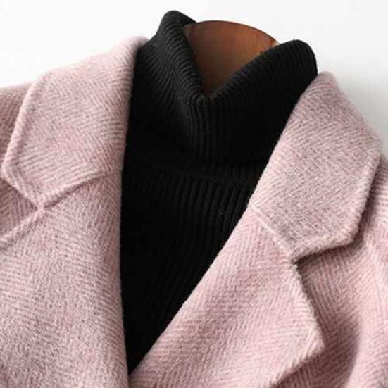 Cappotto Invernale di Lana da Donna Stile Formale da Lavoro Colletto Reversibile Doppiopetto Soprabito di Media Lunghezza OL