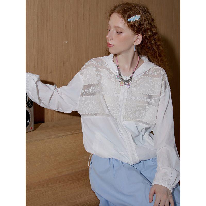 Coolhut2026 Spring and Autumn Style Hollow Lace Embroidered Crochet Hooded Sunshade Women's Lightweight Jacket