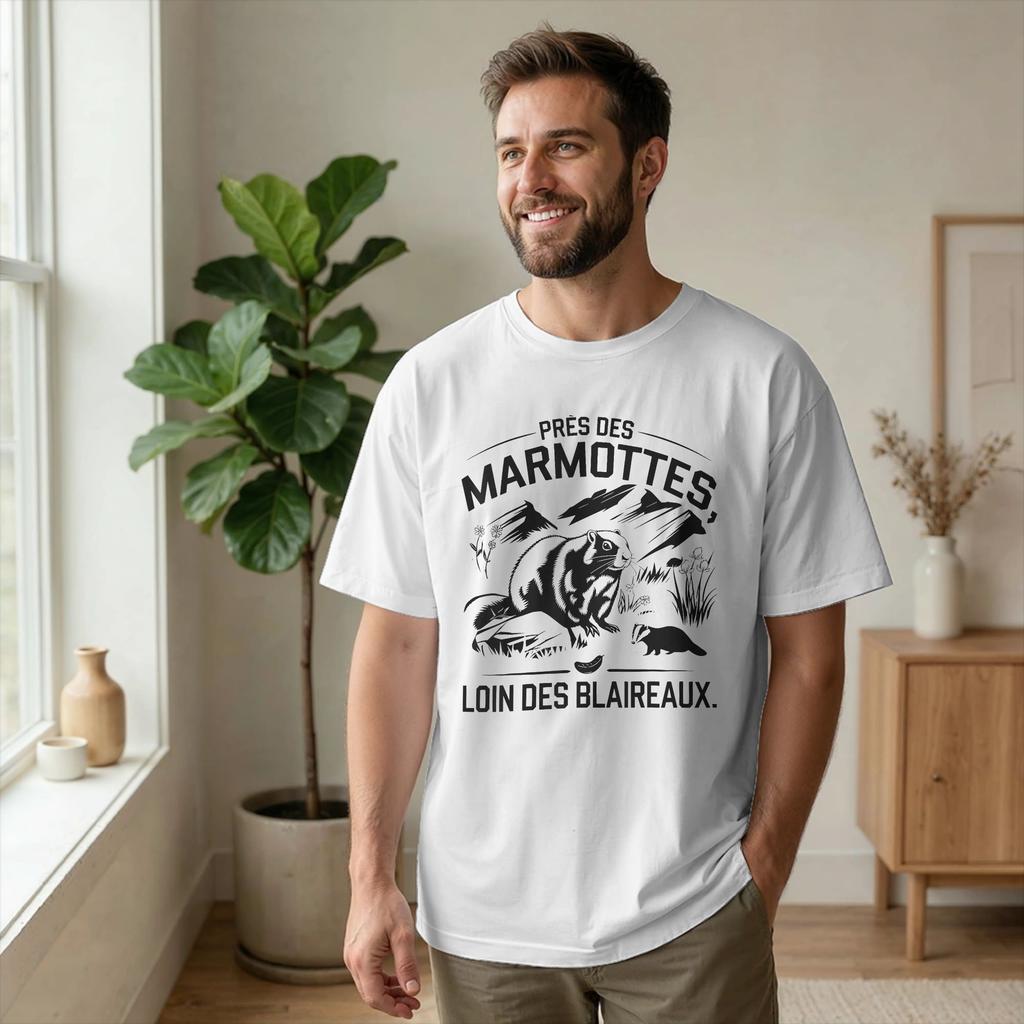Near Marmots Away Badger Men T Shirt Mountain Groundhog Humour Vintage Tees Short Sleeve Crew N