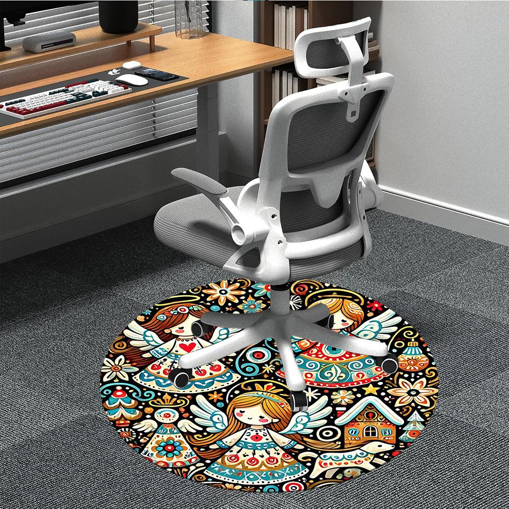 

1pc Angelic Winter Office Round Area Rug, Under Office Chairs Bedroom Living Room Home Decor, Room Deco, Available in Various Sizes 80cm