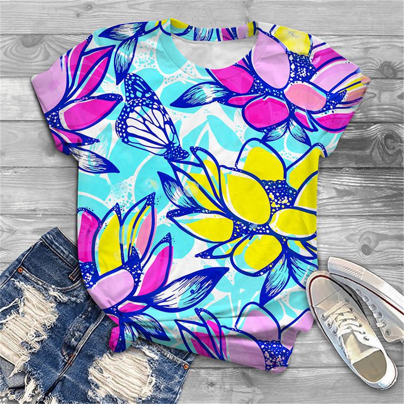 3D printed women's T-shirt round neck casual short sleeved shirt Korean urban fashion summer new product