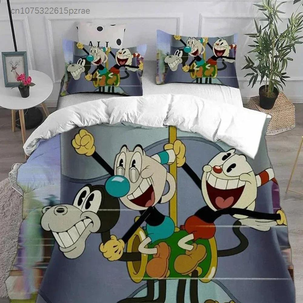 Tessuti per la Casa 3D Cartone Animato Cuphead Set Biancheria da Letto Stampato Con Federa Copripiumino Morbido Queen King Size Biancheria da Letto Casa