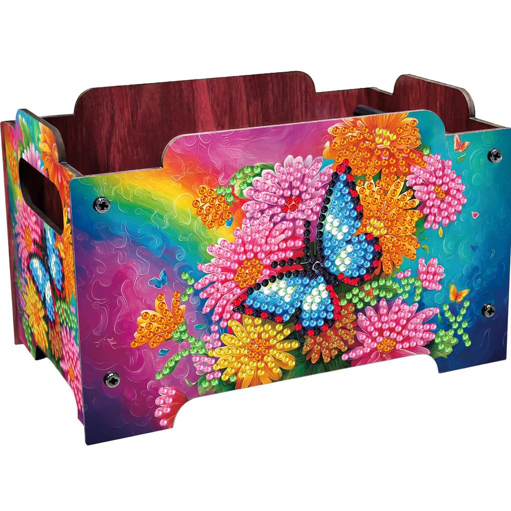 5D DIY Diamond Art Colored Pattern Wood Case Partial Drill Rhinestones Decorative Storage Box Wooden Crystal Storage Handbag Kit