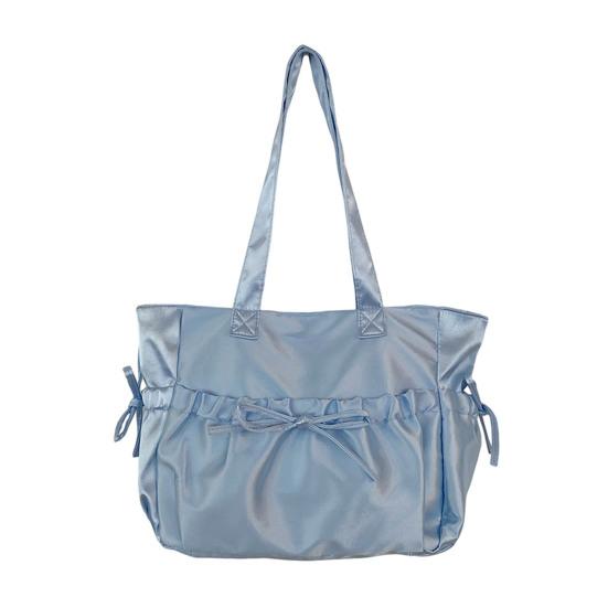 Women Wrinkled Shoulder Bag Glossy Tote Bag with Bows Large Capacity Handbag Purse for Daily Outings Street Commuting Parties Date