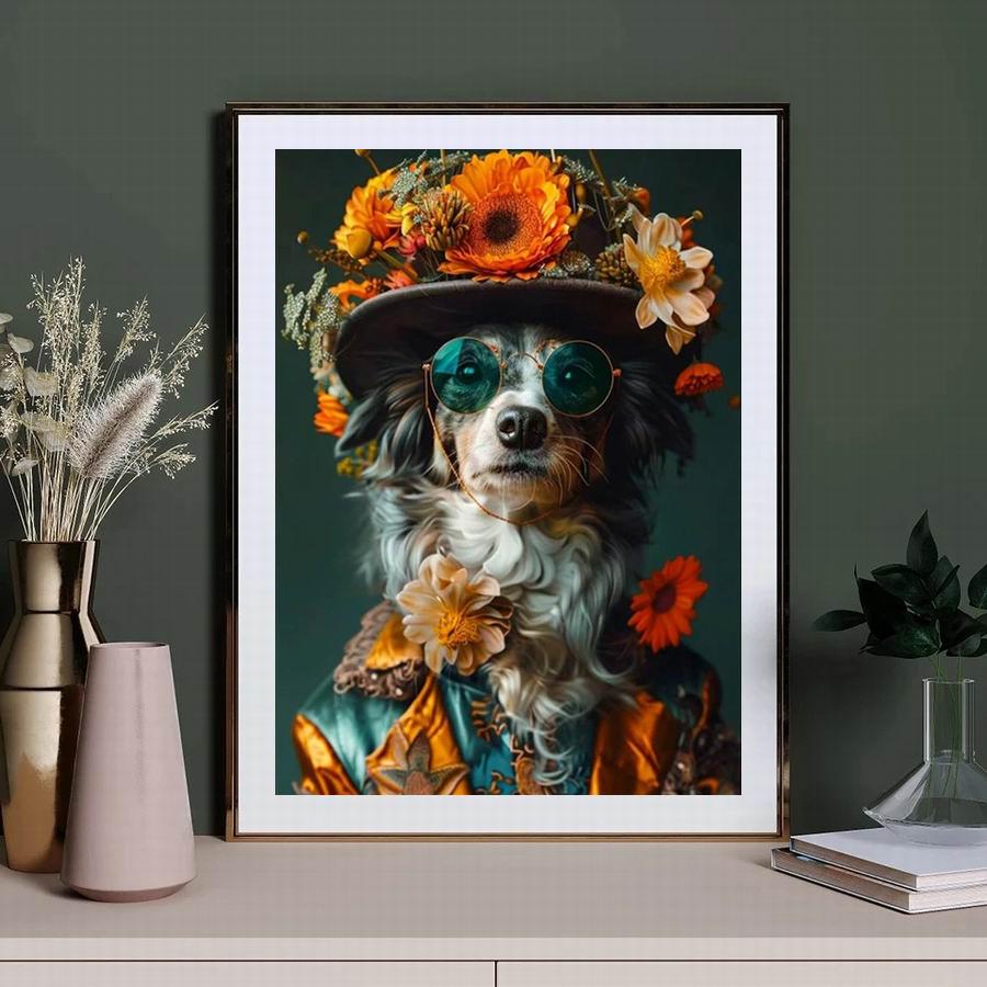 Dog Hat Flower Diamond Painting New Arrivals Animals Diy Full Square Round Drill Rhinestone Embroidery Sale Mosaic Cross Stitch Kits Wall Decor