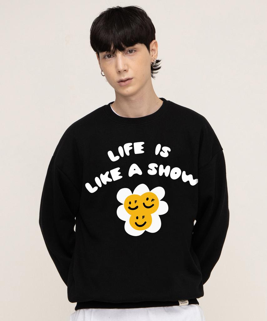 Graver [Unisex] Twin Flower Smile Sweatshirt_Black