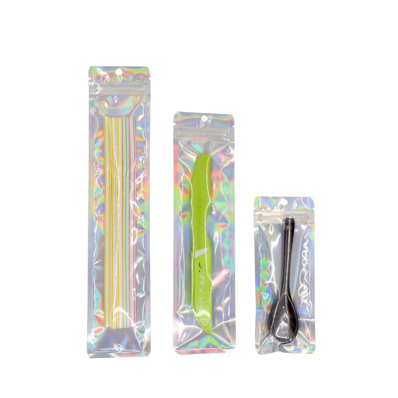 100 Pcs Hologram Aluminum Foil And Transparent Zip Lock Bags Long Plastic Pouch Watch Pen Jewelry Cosmetic Usb Data Cable Bags Quality