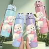 1PC White Kitten With Pink Bag 750ml Color Plastic Sports Water Bottle Leakproof Flip Straw Lid Suitable for Sports Office Home Use