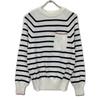 BRUNELLO CUCINELLI 2021 White Cotton Border Knit Sweater tops 46 White x navyUsed