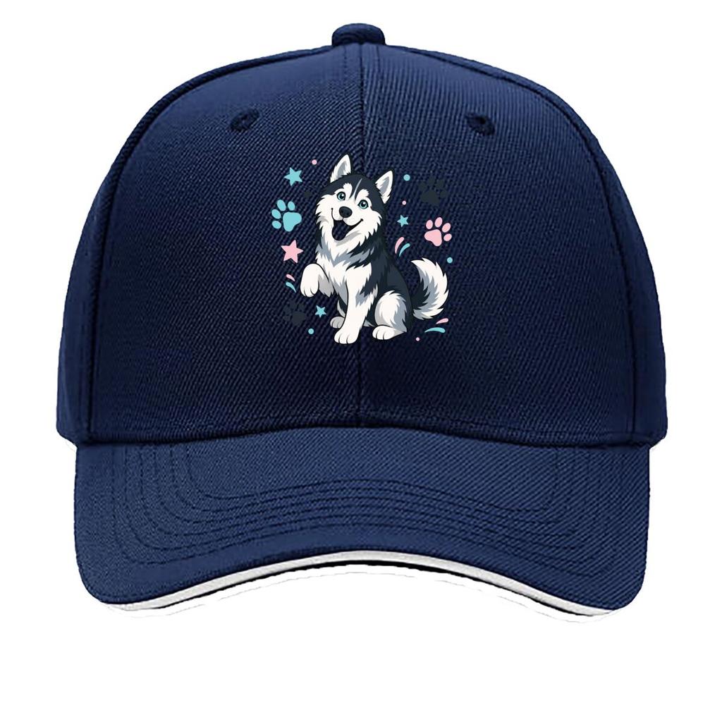 Playful Husky Smiling Pet Illustrati Hip Hop hat Fashion Outdoor Sports Sandwich Baseball Cap