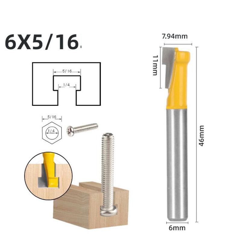 1/3 stk T spor freser bit sekskantbolt nøkkelhull nøkkelhull 6,35 mm 6 mm 8 mm skaft Trebearbeiding Fres endefres