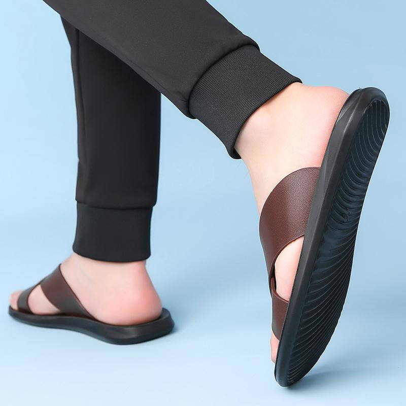 Non-Slip Male Flip-flops New Outdoor Walking Sandals Summer Men's Slippers Leisure Men Leather Slides All-match Travel Half Drag