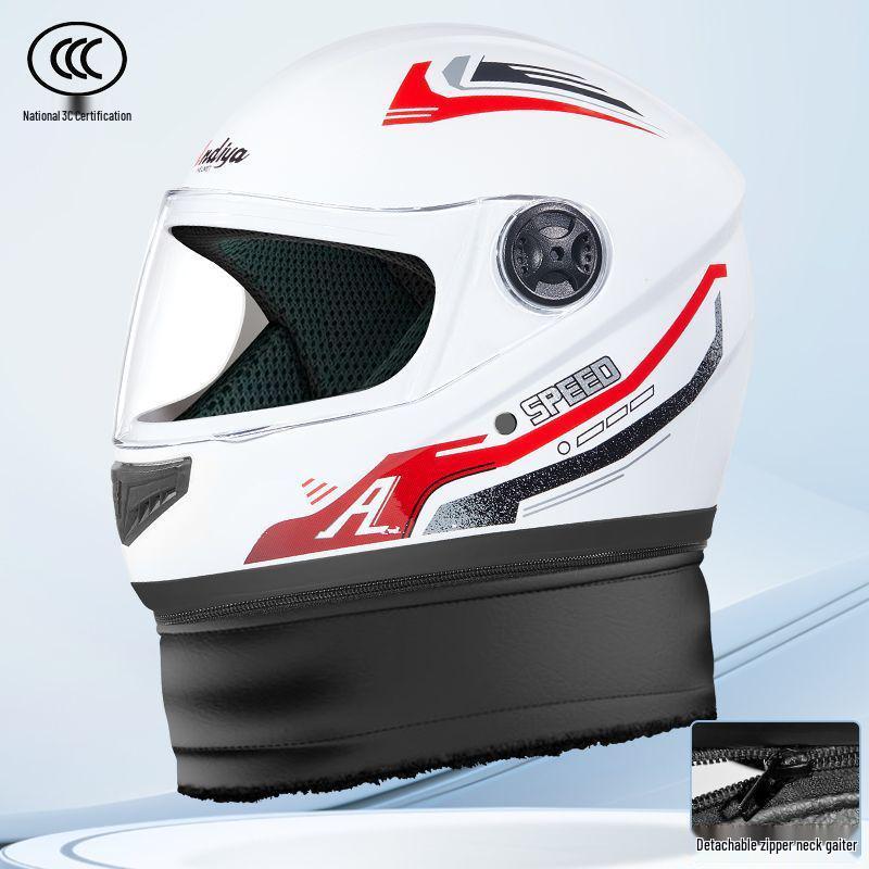 Certified Electric Vehicle Winter Full-Face Helmet for Men & Women - Windproof, Warm, Neck Gaiter Protection