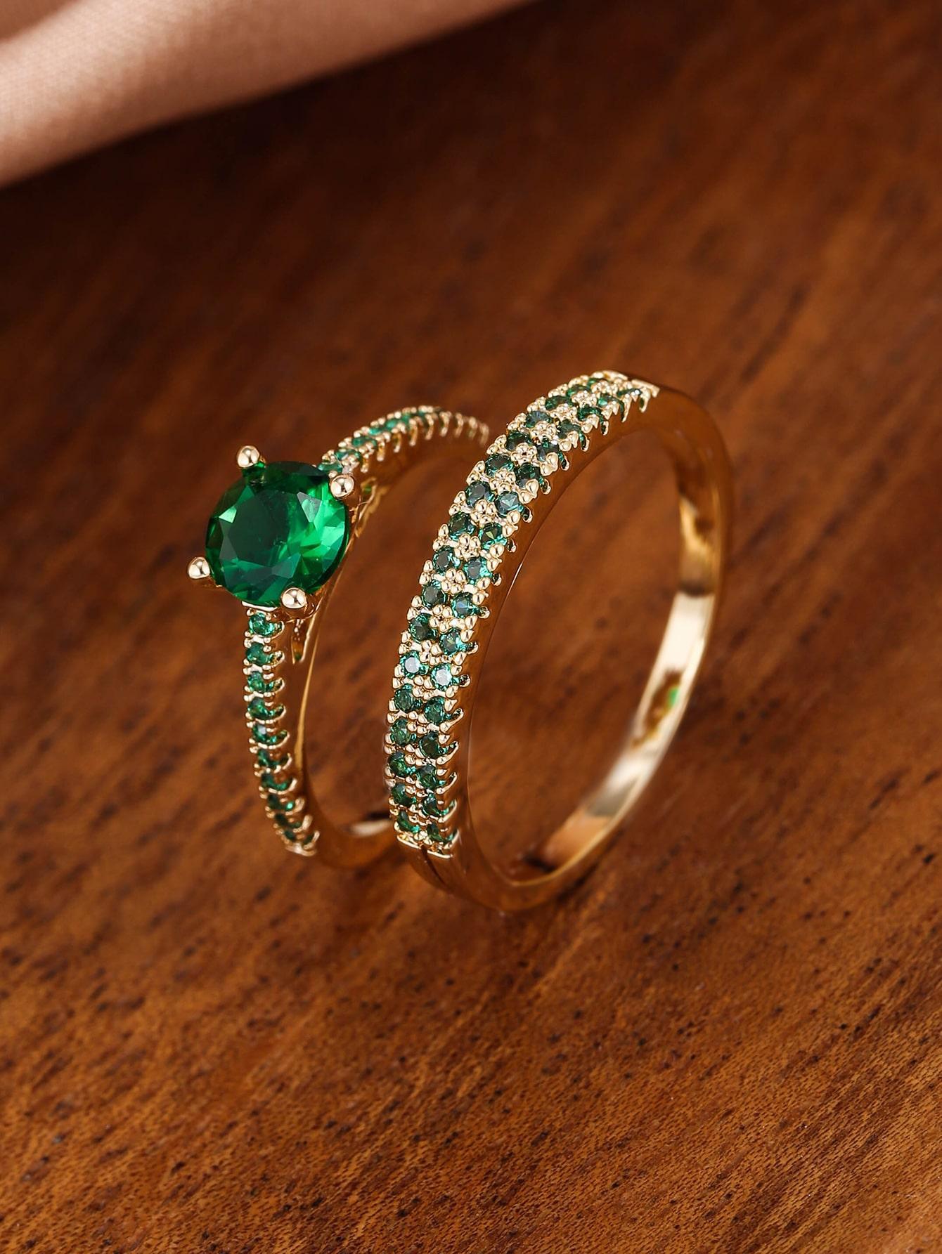 

Fashionable Couple Rings For Engagement Banquet True Love Promise Band Stylish Matching Finger Jewelry No. 13 зелений