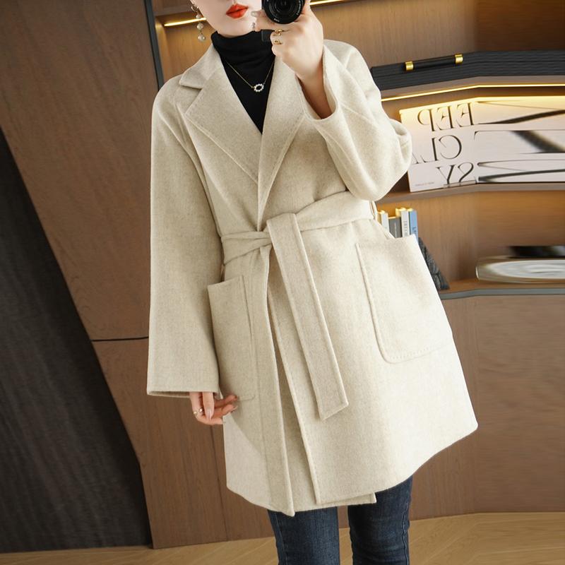 100% Wool Women Coat TIDENOVEL Autumn Wool Long Coat Handmade Pea Coat Winter Warm Wool Long Jacket Overcoat