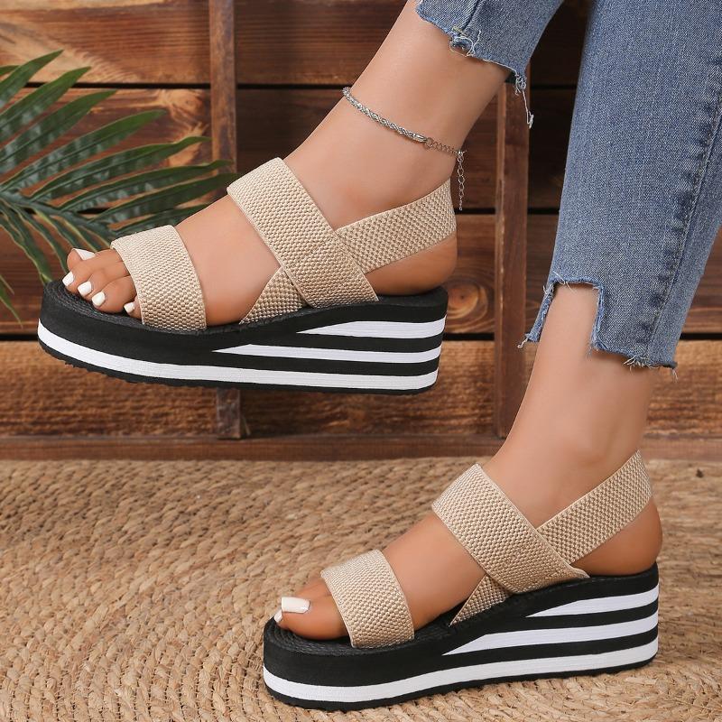 Damen Slingback Keilsandalen Outdoor Sommer Leichte Pantoletten Einfarbig Dicke Sohle Damen Hausschuhe Weibliche Römersandalen