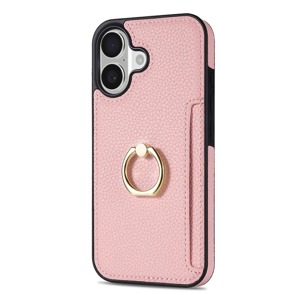 For iPhone 17 Case Ring Kickstand PU + TPU Card Holder Phone Cover