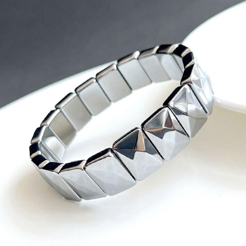 Terahertz Bracelet Bangle Rectangle Bead Hand Row Sparkle-Adjustable Wristband Natural Terahertz Stone Jewelry-Decor