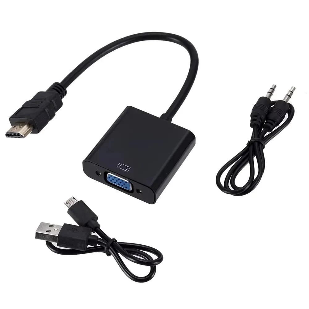 1080P HDMI til VGA-konverter HDMI-kompatibel til VGA-kabeladapter med 3,5 mm jack lyd strømforsyningskabel for nettbrett bærbar PC TV
