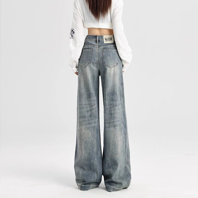 American Retro Wide-leg Jeans Women's 2026 New Spring High-waisted Thin Drape Loose Lazy Style Floor Pants