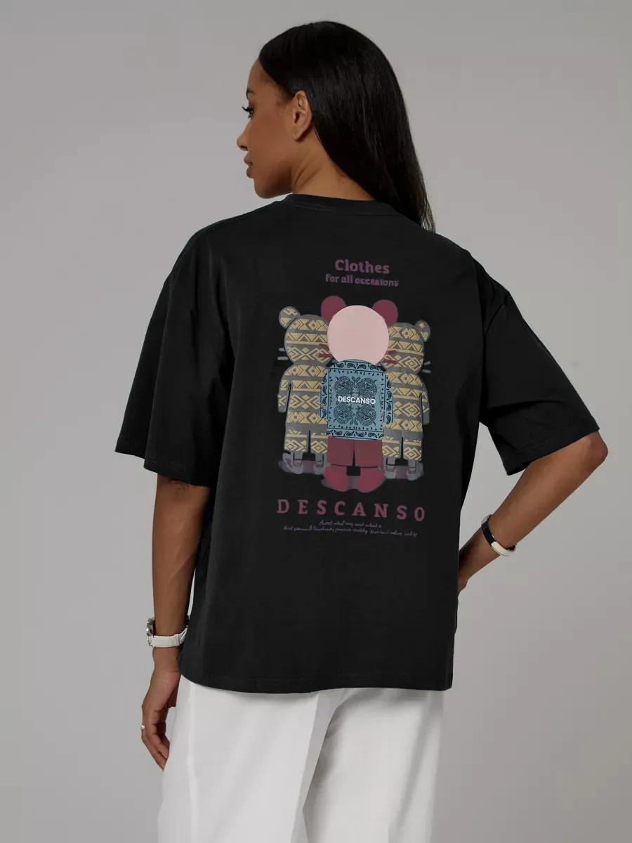 Men s black cotton T-shirt with doberman print M