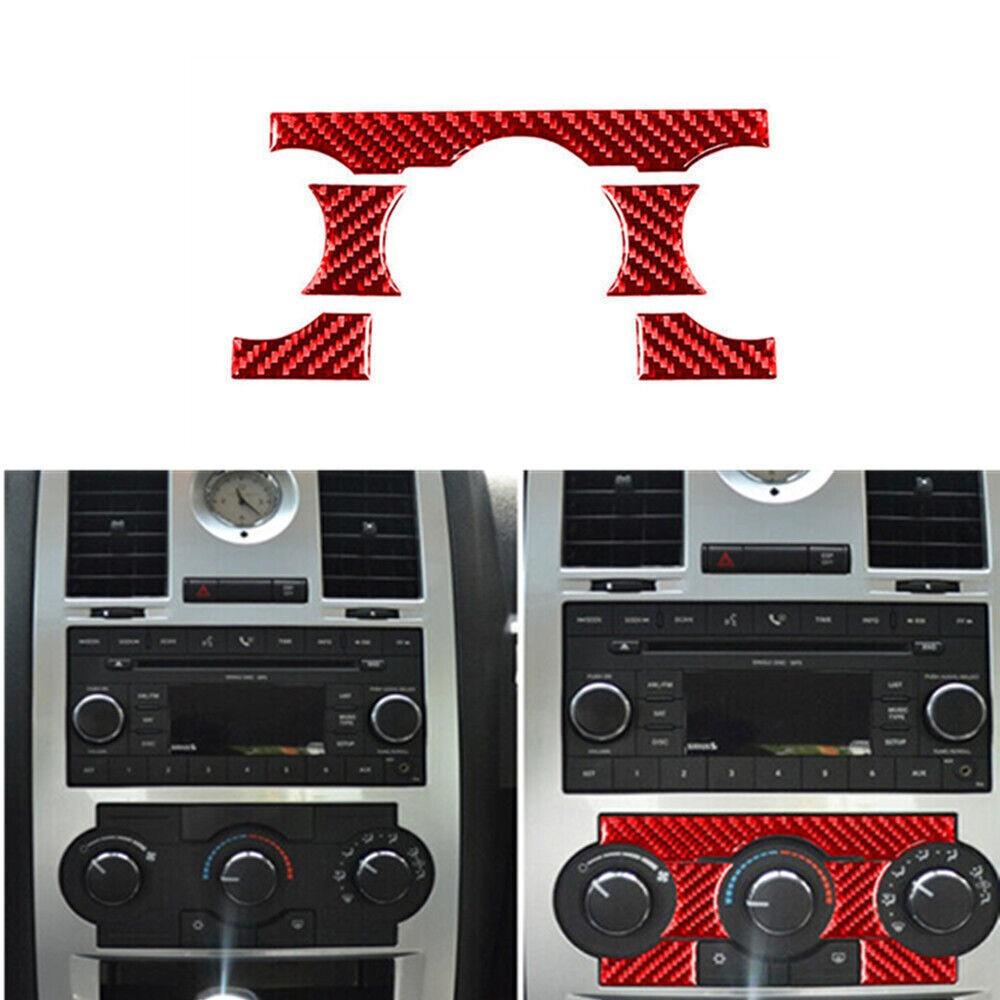 5Pcs Red Carbon Fiber A/C Climate Control Cover Trim For Chrysler 300 2008-2010