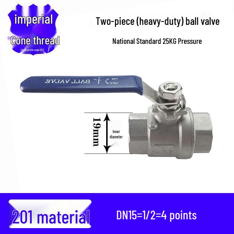 201/304 Stainless Steel Heavy-Duty Two-Piece Ball Valve / 25kg Pressure / Full Bore / High Flow Rate / DN15