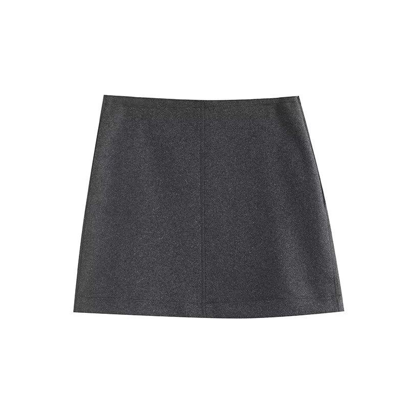 

ZARZ Women s Gray A-line Wool Mini Skirt (European/American Style, Rich Girl Vibes, Sizes SML) L темно-серого