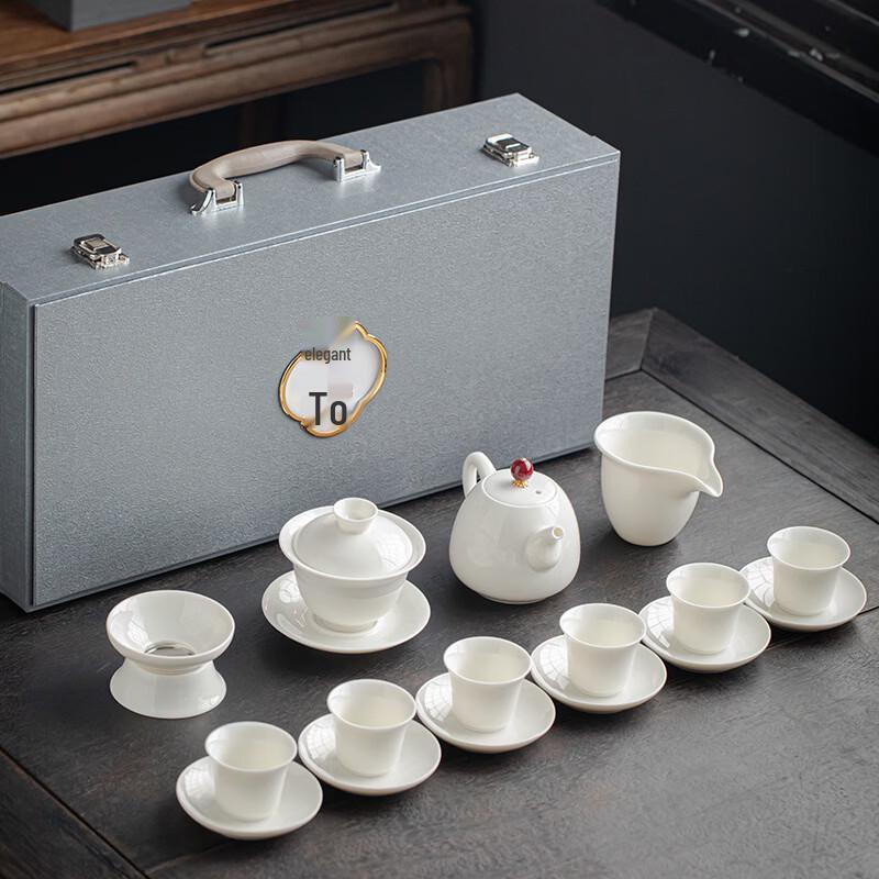 Handun Suet Jade White Porcelain Kung Fu Tea Set
