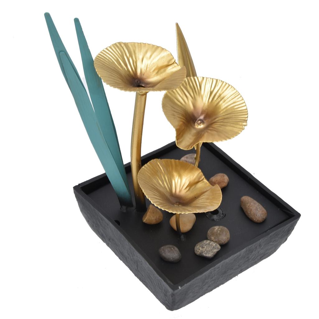 Indoor Tabletop Fountain Lotus LED Waterfall Fountain Ornament Feng Shui Art Craft Home