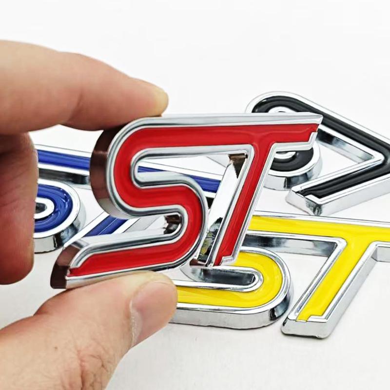 XXUI3 3D Metal Styling ST Logo Car Front Grille Badge Rear Trunk Emblem For Ford Focus Edge Explorer Mondeo Fiesta Escape Accessories