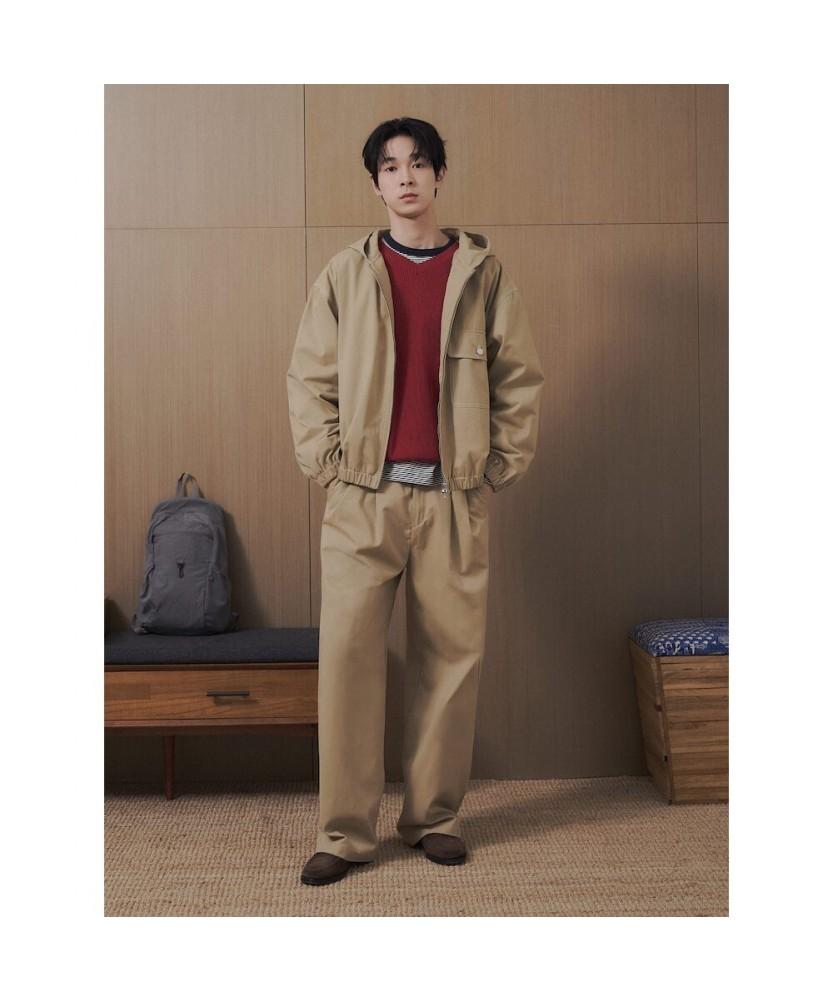 8SECONDS Cotton Double-Pleat Wide Pants Beige