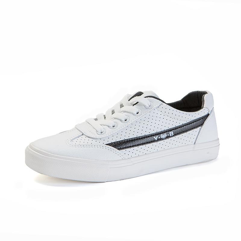 Fashion New Women's White Slip-On Flats PU Leather Perforated Breathable Casual Shoes Comfortable Lightweight Walking Shoes for Students