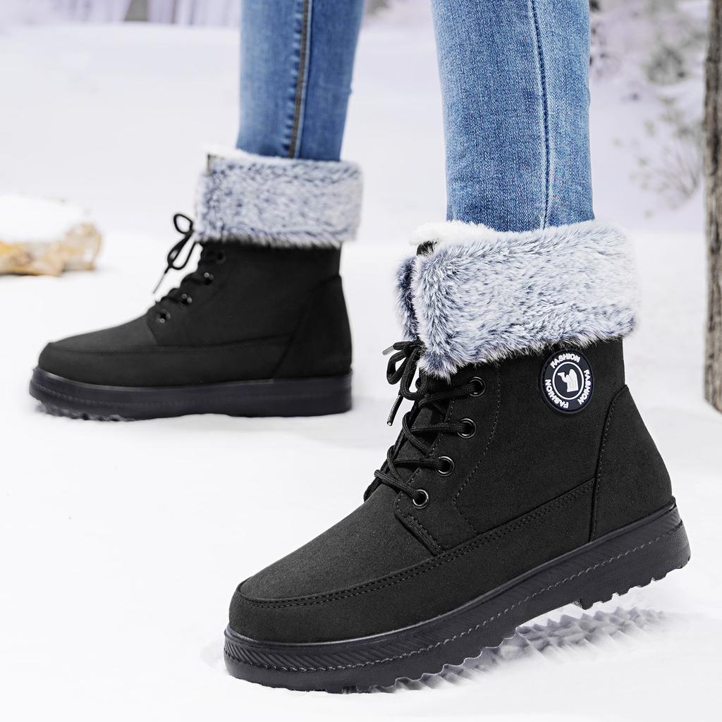Damen-Schneestiefel, hohe Baumwollstiefel, kältefest und warm, Damen-Baumwollschuhe mit Samtfutter, vielseitige Stiefel mit weicher Sohle